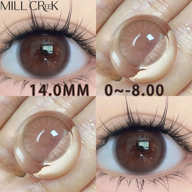 COD (0~-8.00) MILL CREEK Milk bubbleคอนแทคเลนส์ สีน้ําตาลครีม 14.0มม 1ปี2 ชิ้น คอนแทคเลนส์สายตาสั้น