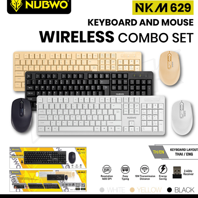 Nubwo คีย์บอร์ดและเมาส์ไร้สาย แบบไวร์เลส เชื่อมต่อง่าย ปุ่มกลมลอยดีไซน์มินิมอล รุ่น NKM-629 สีดำ สินค้ารับประกัน 1 ปี