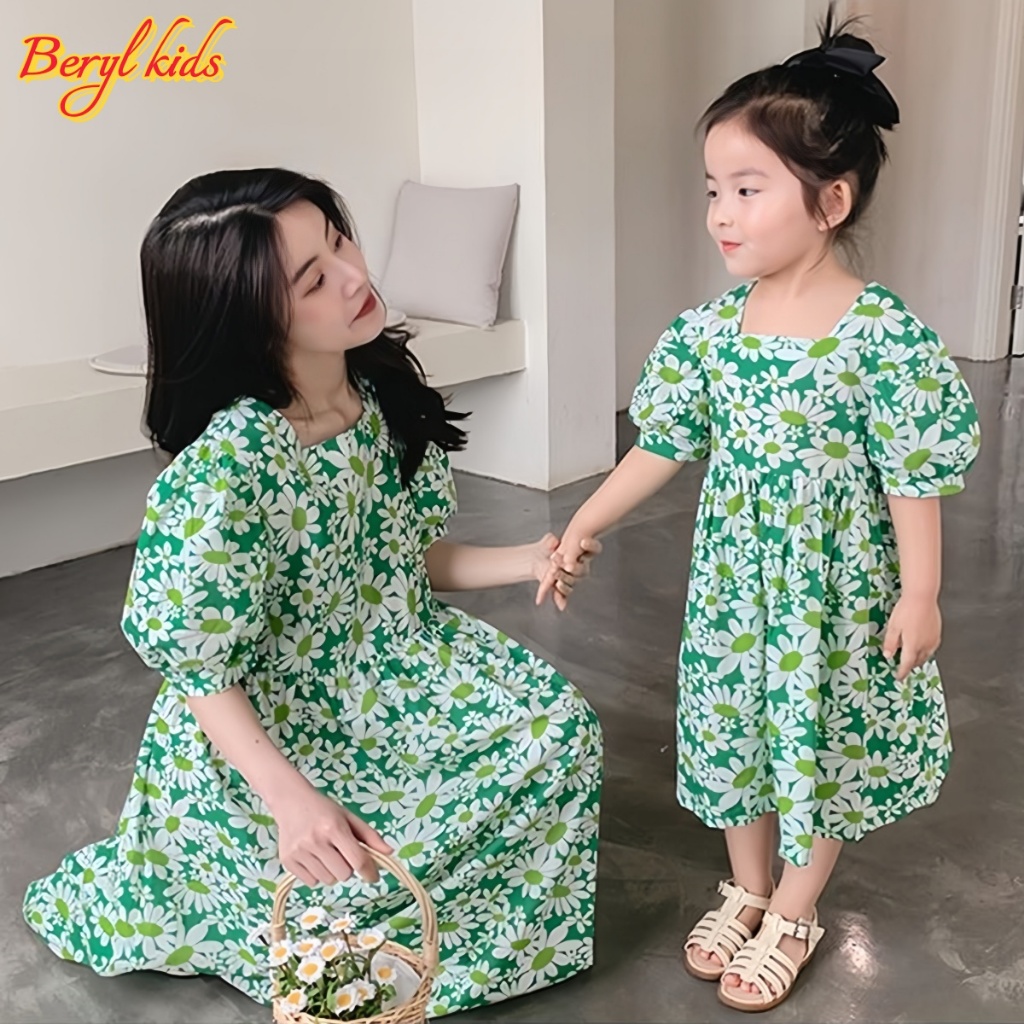 Beryl kids🌸ชุดเดรสเด็กผู้หญิง🎀ชุดเดรสไตล์เจ้าหญิง กระโปรงสาวลายดอกไม้น่ารัก สไตล์เกาหลี ชุดคู่แม่ลูก ฤดูร้อน