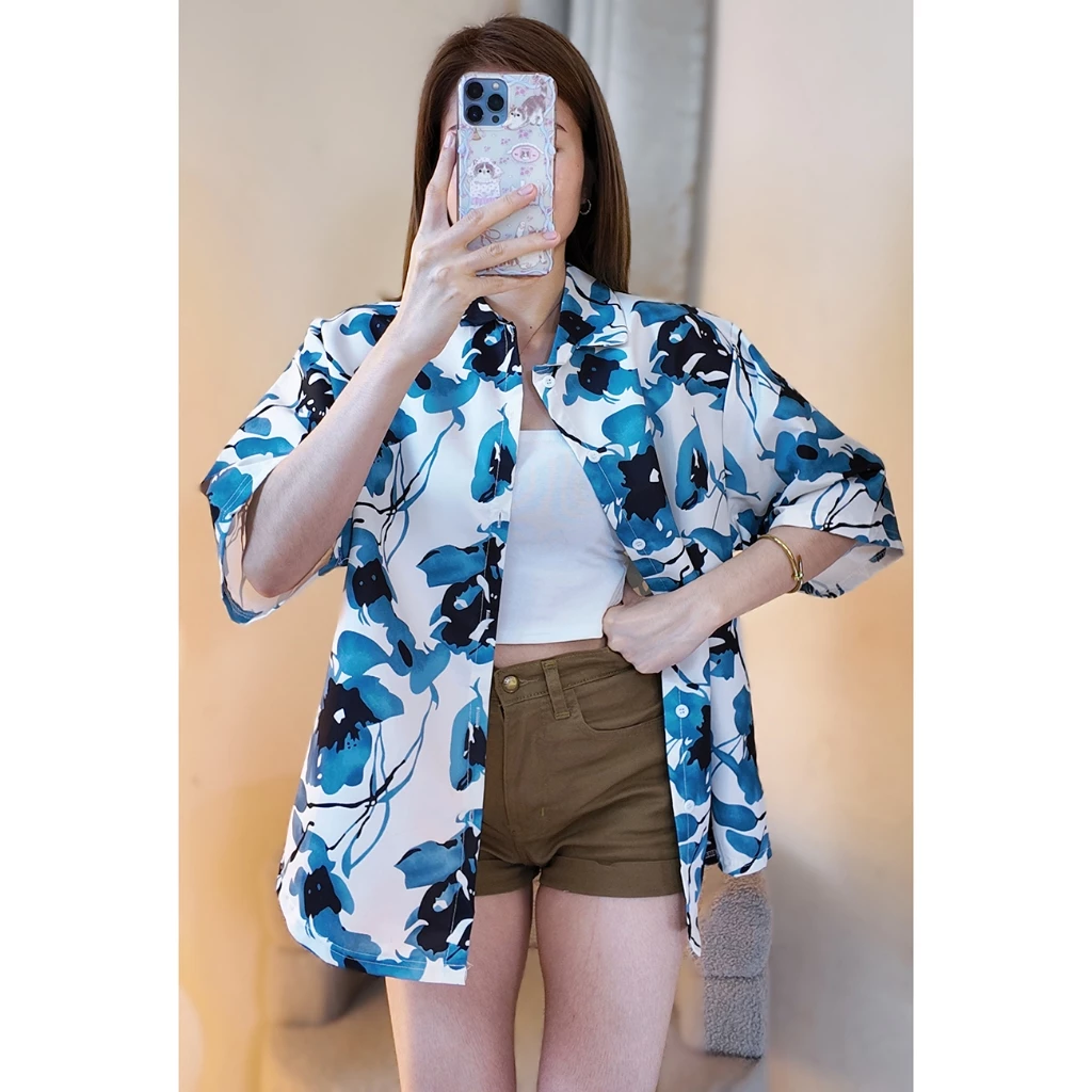 เสื้อเชิ้ตฮาวายผู้หญิง ลายดอกไม้ แขนสั้น thumbnail 4