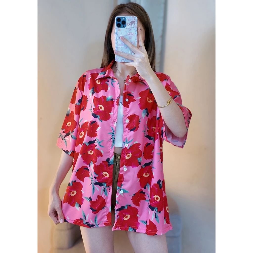 Hawaii เสื้อเชิ้ต ปกฮาวาย แขนสั้น ลายดอก ผ้าไหมอิตาลี thumbnail 3