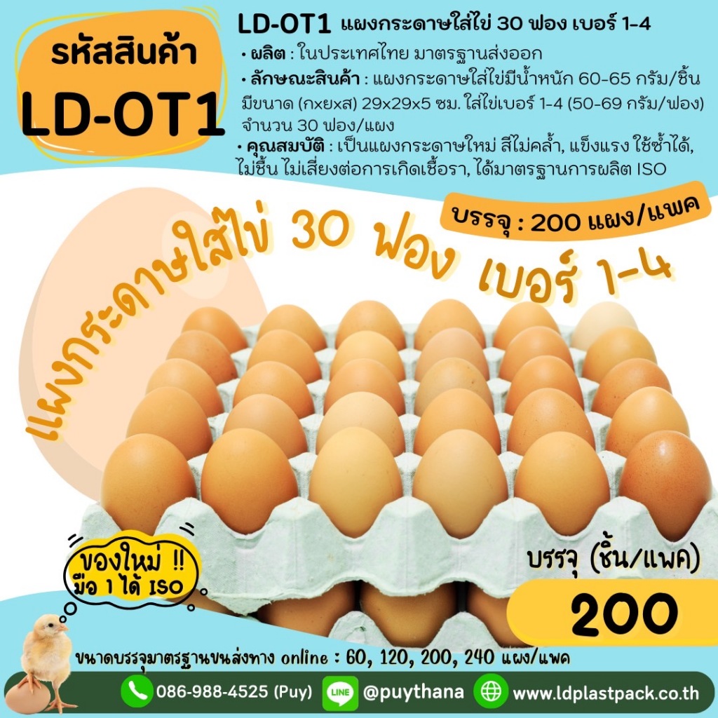 (200 แผง ของใหม่ มือ1) [LD-OT1]แผงกระดาษใส่ไข่ แบบมีรู ถาดใส่ไข่กระดาษ แผงไข่ 30ฟอง ใส่ไข่เบอร์1-เบอร์4