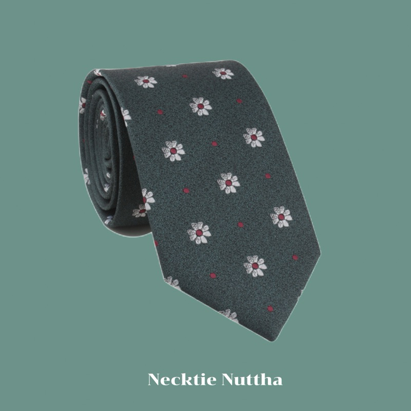 NECKTIE NUTTHA -👔เนคไทสีเขียว ลายดอกไม้ (ขนาด 7 CM.) - พร้อมส่ง ส่งเร็ว1-2 วันถึง🪞𝐕𝐢𝐧𝐭𝐚𝐠𝐞 𝐧𝐞𝐜𝐤𝐭𝐢𝐞 เนคไทลายวินเทจ
