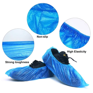 PE Shoe Cover ถุงพลาสติกสวมคลุมรองเท้ากันเปื้อนกันฝุ่นและสามารถกันน้ำได้ด้วย 50 /100 ชิ้น [Free Size} สีฟ้า