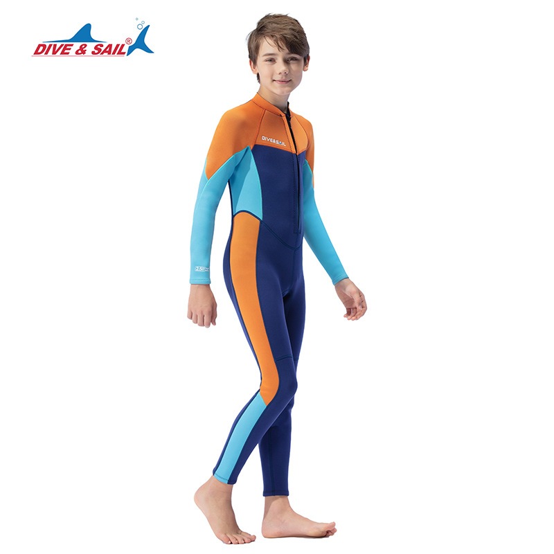 (แถมหมวก)ชุดว่ายน้ำเด็กชายของเด็กโต เก็บอุณหภูมิ 2.5MM เด็กโต  B.Aส้ม-น้ำเงิน ยาว