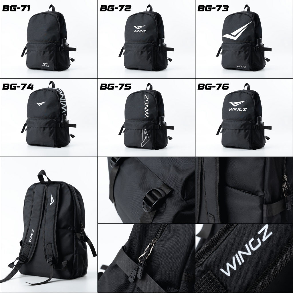 กระเป๋าสะพาย Wingz กระเป๋าเป้ สีดำ ใบใหญ่จุของได้เยอะ น้ำหนักเบา ทนทาน สายปรับสั้น-ยาวได้ พร้อมส่ง