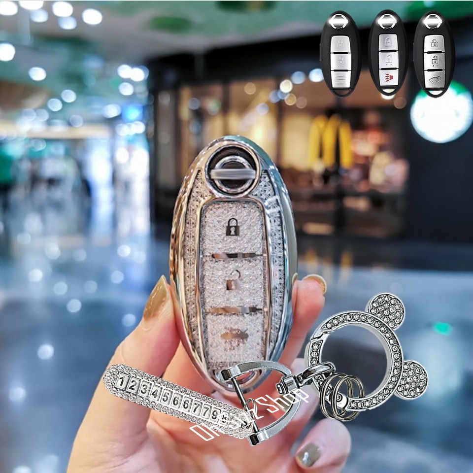 เคสรีโมทรถ Nissan ทรงรี ลายคริสตัล (Crystal TPU Key Car Cover)  Navara,Juke,Almera,Note,Pulsar,Teana,Tida Smart Key  2 ,