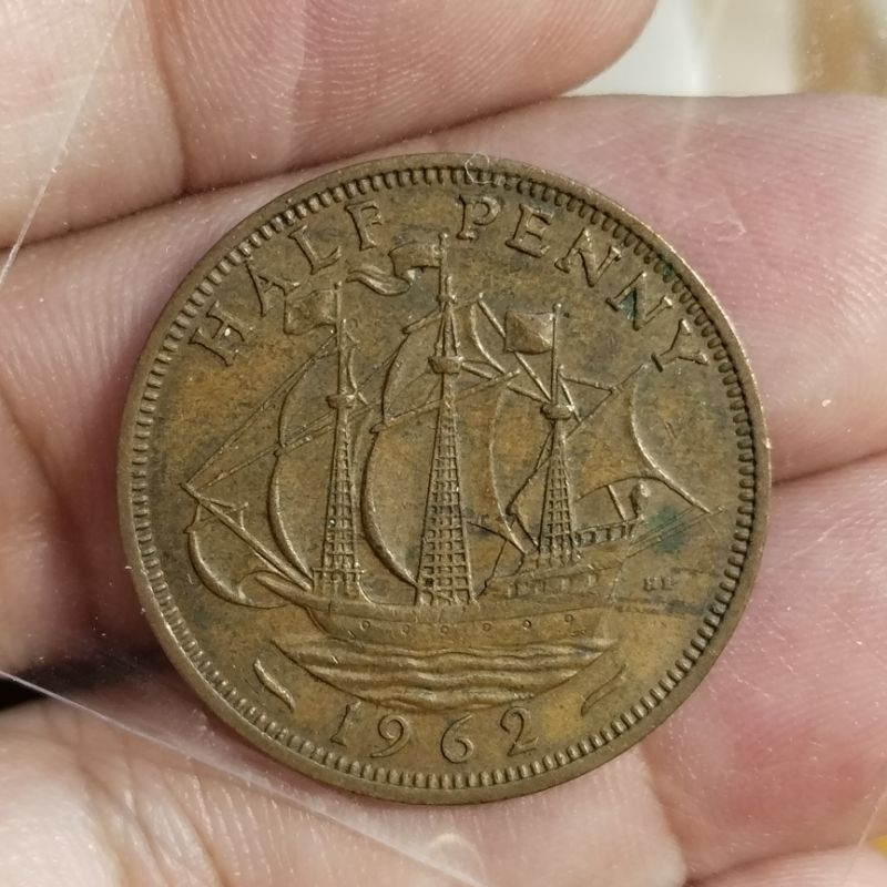💥 1962 UK Half penny coin : Queen Elizabeth