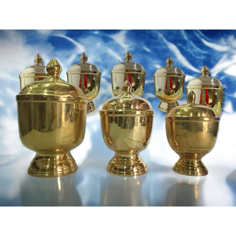 โถน้ำมนต์ ขันน้ำมนต์ทองเหลืองแท้ | สำหรับใส่น้ำมนต์ แข็งแรง สำหรับพิธีบูชา ขันตักบาตร และที่หนีบเทียน | ขันสแตนเลส - รูปที่ 6