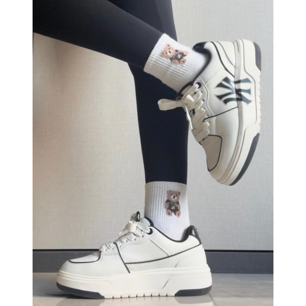 【ของแท้%100】MLB Chunky Liner Sneakers รองเท้าผ้าใบ รุ่น รองเท้าลำลอง-ขาว จัดส่งที่รวดเร็ว