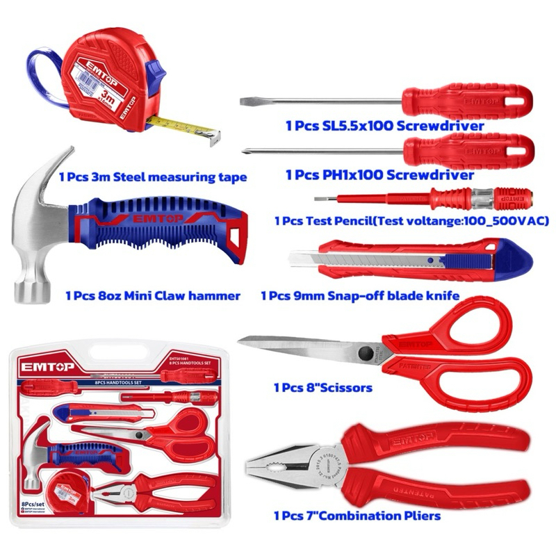 ชุดเครื่องมือช่าง 8 ชิ้น/ชุด ยี่ห้อ EMTOP