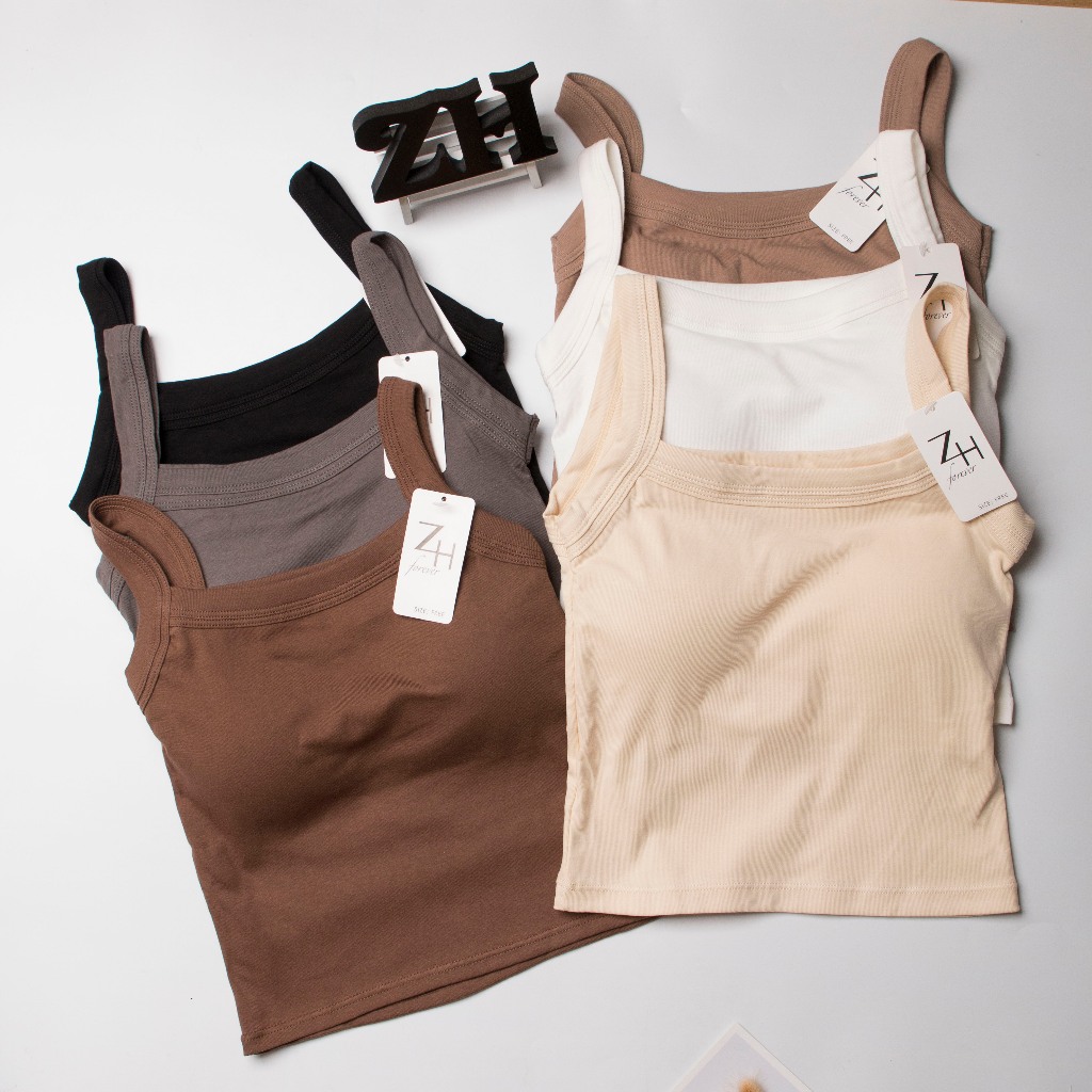 ZH.633เสื้อครอปสายเดี่ยวงานผ้าฝ้ายฟองน้ำในตัว ไซด์เล็ก