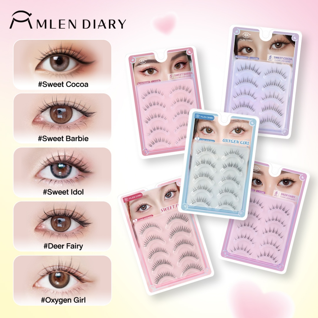 MLEN DIARY Strips Lashes ขนตาปลอม 5 คู่ ลุคธรรมชาติ สไตล์เกาหลี เบาสบายตา ไม่ระคายเคือง ใช้ซ้ำได้