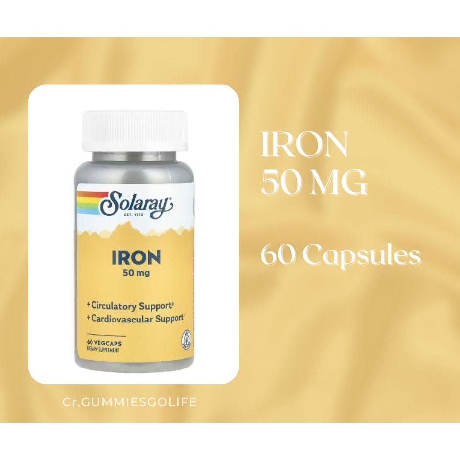 [พร้อมส่ง!] Solaray, Iron, ธาตุเหล็ก 50 mg, 60 VegCaps EXP10/2028