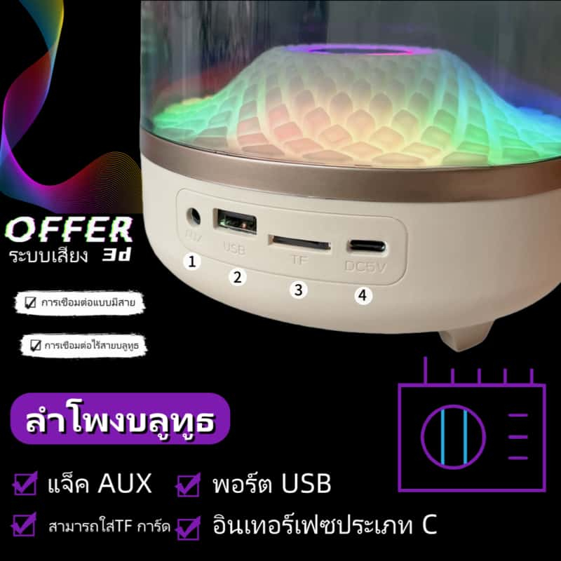 ลำโพงกลางแจ้ง เสียงสเตอริโอ 3 มิติ ลำโพงไร้สาย ซับวูฟเฟอร์กำลังสูงกลา ไฟ RGB ลำโพงบลูทูธแบบพกพา คุณภาพเสียงสูง