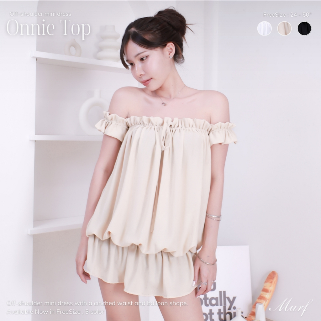 MURF | Onnie top  เสื้อยาวปาดไหล่ จั๊มเอว ทรงบอลลูน soft cotton D129