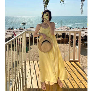 UMISOเดรสออกงาน ชุดเดรสยาว ดเดรสผู้หญิง เนื้อผ้าใส่สบาย ชุดเที่ยวทะเล เดรสทรงหลวม เดรสคอกลม