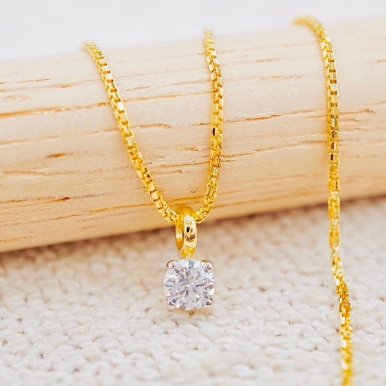 [PCPY JEWELRY] สร้อยคอพร้อมจี้เพชรGIA 0.23 กะรัต 💎 ทองคำแท้9K (ทอง37.5%) เพชรแท้ใบเซอร์GIA [9KPP762]