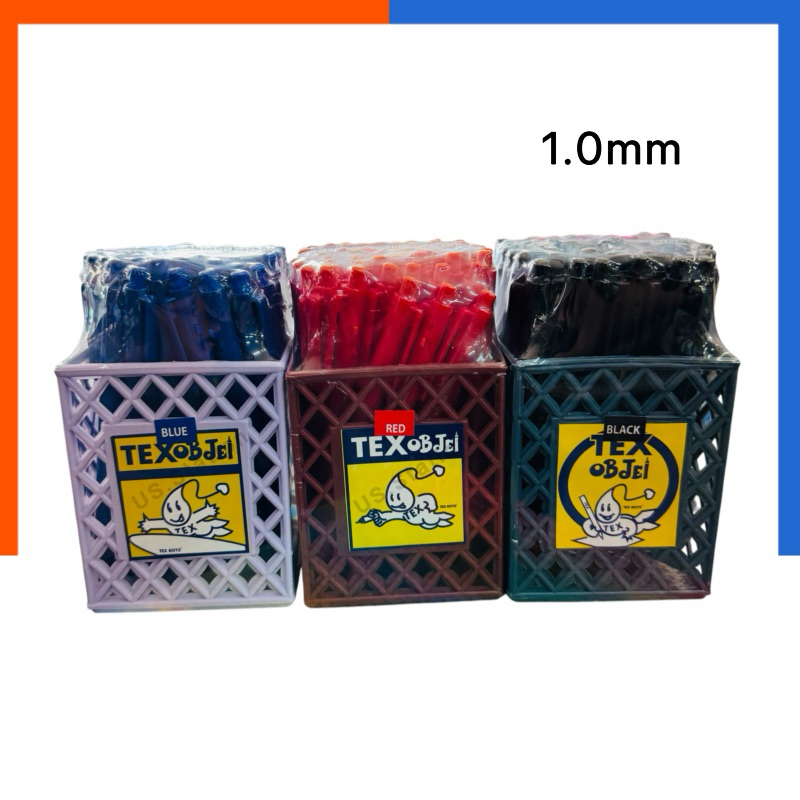 ปากกาลูกลื่น TEX MC228 OBJEL ขนาด 1.0mm แพค 12ด้าม/50ด้าม หมึกน้ำเงิน แดง ดำ เขียนลื่น เส้นใหญ่ ปากก