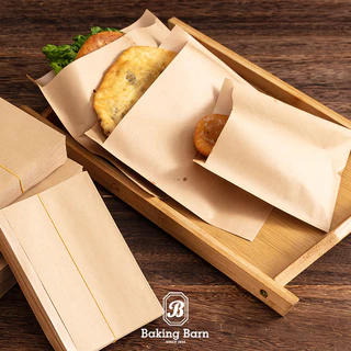 Baking barn (100 ชิ้น/แพ็ค) ถุงกระดาษคราฟท์ สีน้ำตาล เบเกอรี่ Paper Bag เคลือบมัน ฟู๊ดเกรด