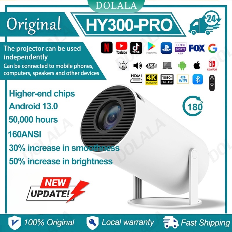 【ส่งจากไทย】HY300 PROJECTOR 8000 Lumens Projector 4K Ultra Full HD 1080P Multimedia Mini Flexible Pro