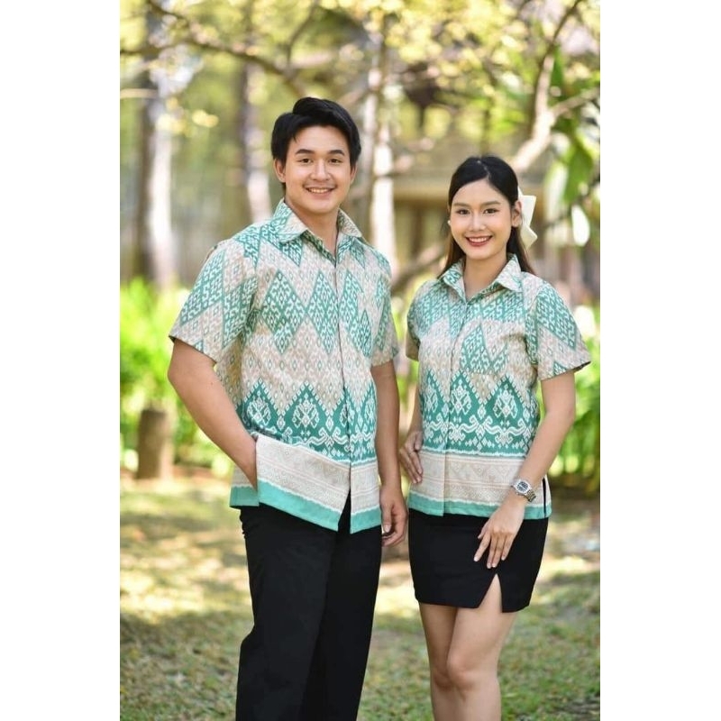เสื้อเชิ้ตทำงาน เสื้อพื้นเมือง เสื้อผ้าฝ้าย 🎈F16 สีเขียวอ่อน🎈