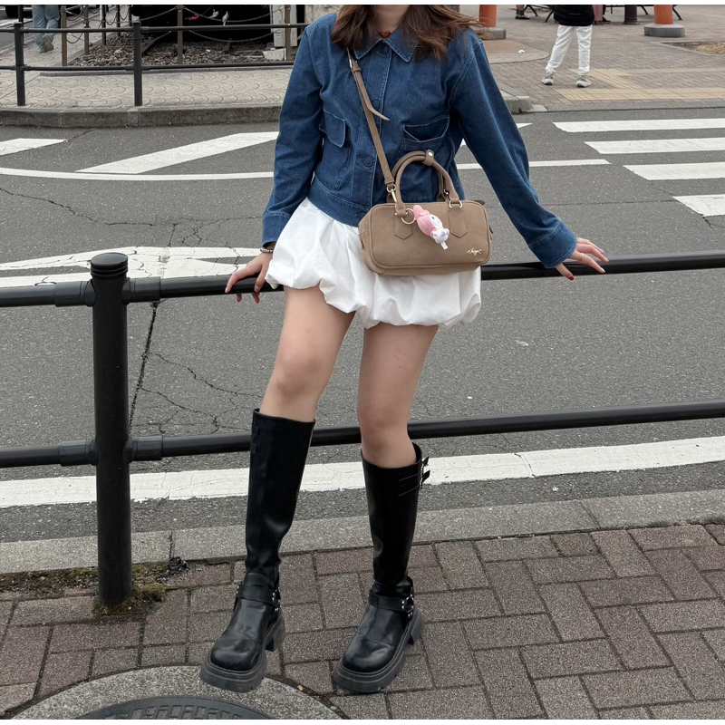 กระเป๋าSosy bag รุ่น Scottish น้องเป็นกำมะหยี่หนังกลับน่ารักมาก ถ่ายจากสินค้าจริง