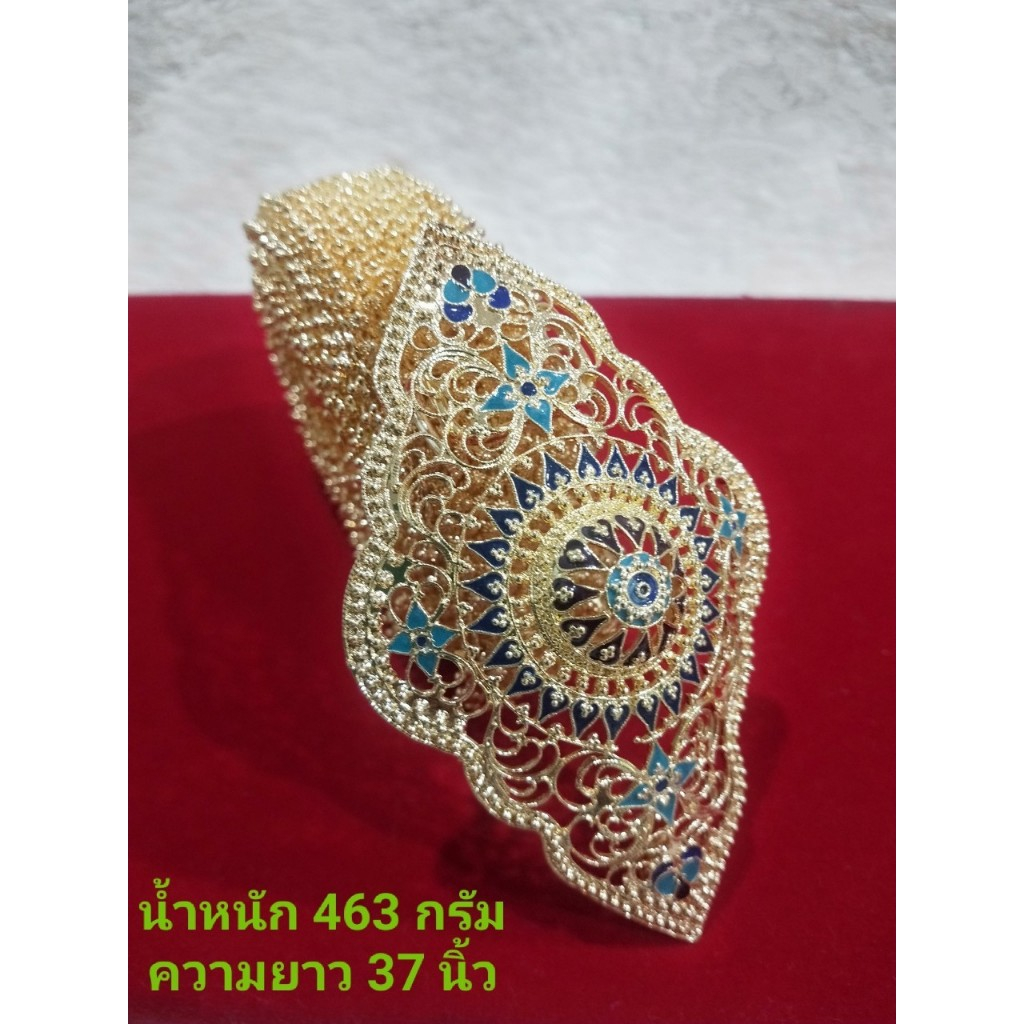 เข็มขัดเงินชุบทอง #เงินแท้ หัวเข็มขัดลายโบราณ สายดอกพิกุล ยาว 37 นิ้ว ใส่กับชุดผ้าไหมสวยงามมาก