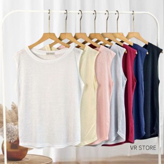 New Minimal Tops 🌈เสื้อยืดแขนกุด คอกลม ผ้าสลาฟ ผ้าบางใส่สบาย…