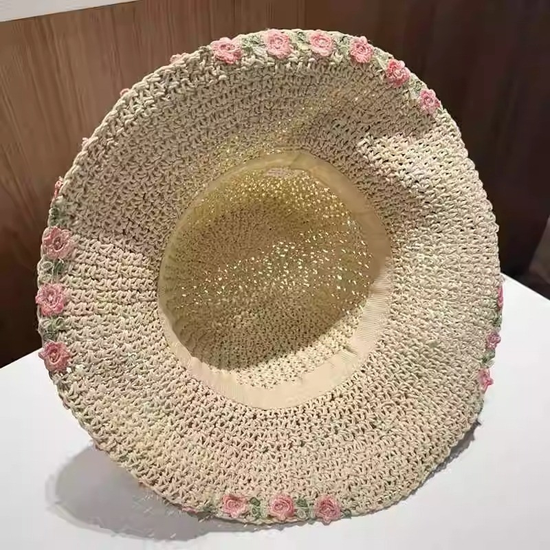หมวกสาน Coastal แต่งดอกไม้ สุดน่ารัก (B130) หมวกบัคเก็ตกันแดด แฟชั่นสำหรับผู้หญิง - รูปที่ 7