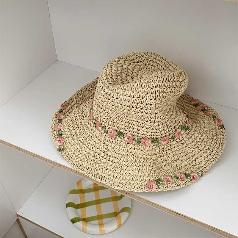หมวกสาน Coastal แต่งดอกไม้ สุดน่ารัก (B130) หมวกบัคเก็ตกันแดด แฟชั่นสำหรับผู้หญิง - รูปที่ 5