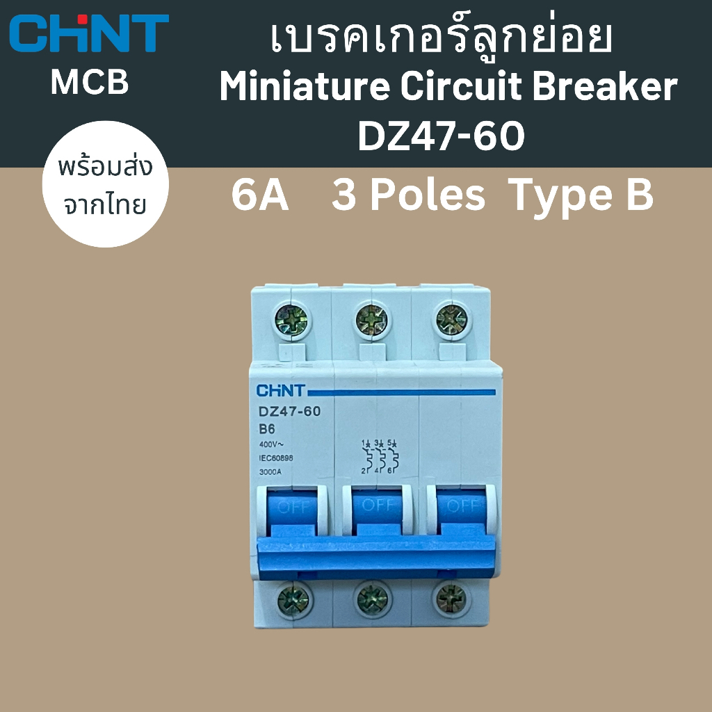 CHINT เบรคเกอร์ลูกย่อยป้องกันไฟฟ้าลัดวงจร  MCB รุ่น DZ47-60 ค่ากระแสไฟ 6A