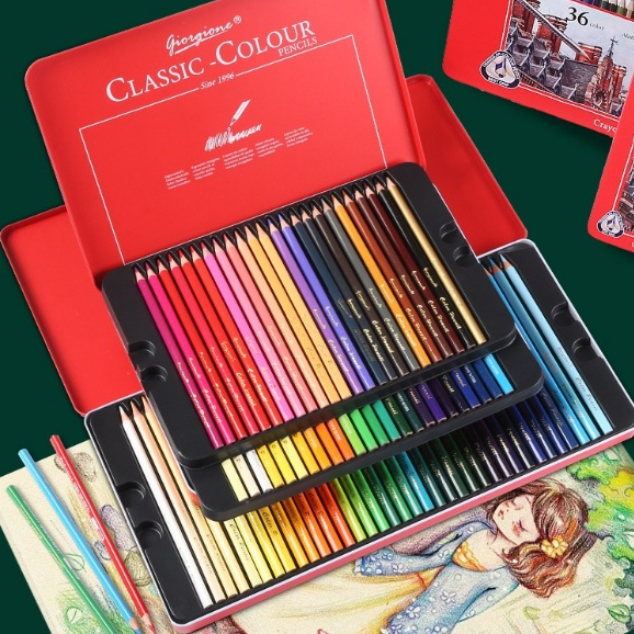 Fast Shipping Giorgione 12/24/36 Color Professional Oil Painting Colored Pencil Set Artist Sketch Dr