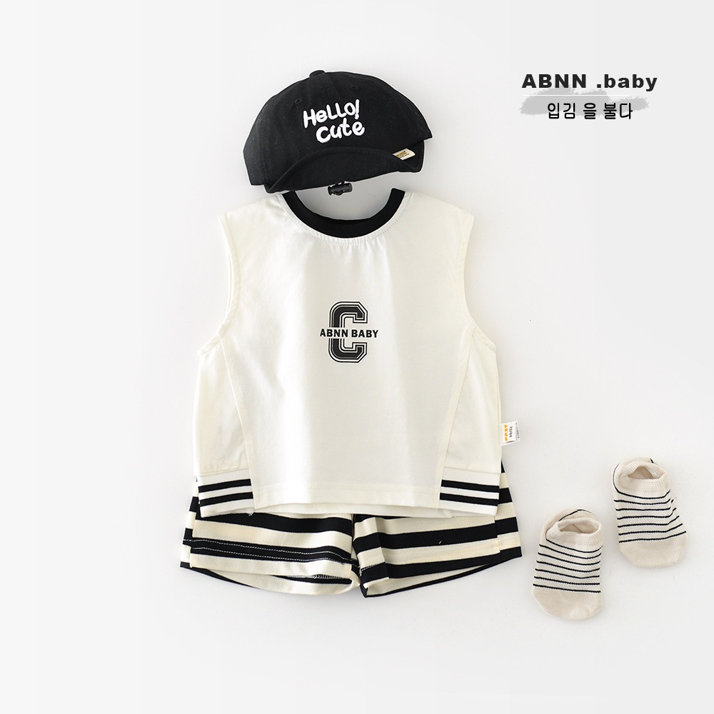 NT​ Baby - 112 ​(สินค้า​พ​ร้​อ​มส่ง) เสื้อกั๊กเด็ก ชุดเด็กแขนกุด ได้ 2 ชิ้น เสื้อ+กางเกง มินิมอลใส่สบาย พิมพ์ลาย C