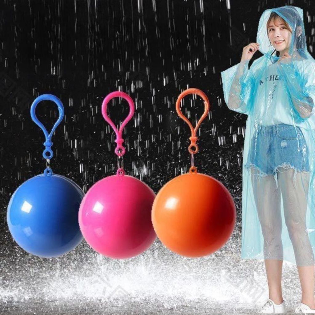 เสื้อกันฝนลูกบอล เสื้อกันฝนพกพา มีลูกบอลพวงกุญแจ สามารถใส่ซ้ำได้ ขนาดฟรีซร์ ใช้ได้ทั้งเด็กและผู้ใหญ่ คละสี
