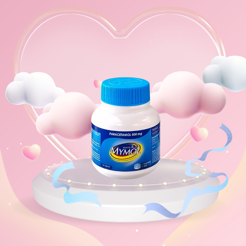 Mymol พารา ฟ้า ขาว500 mg. มายมอล ไวท์ บลู 100 เม็ด พาราเซตามอล