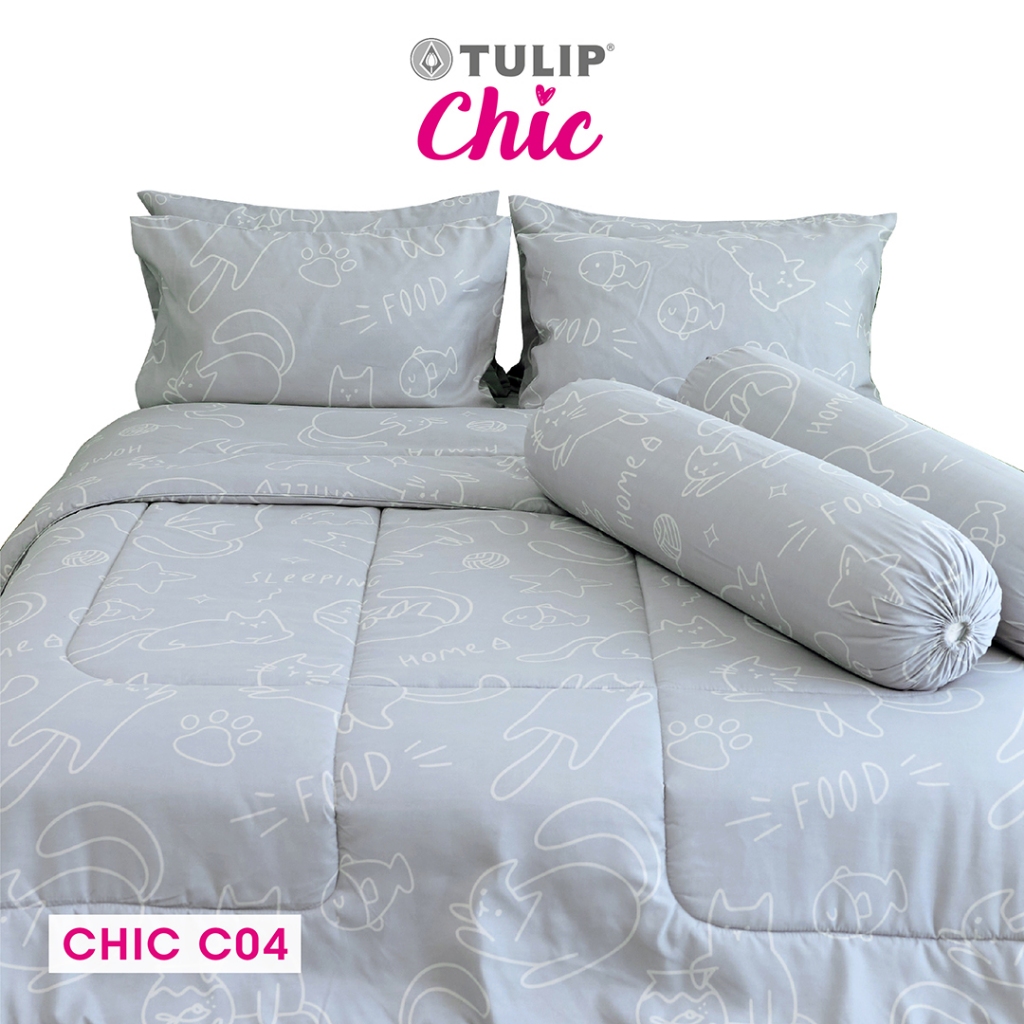 TULIP CHIC ลายน้องแมว CHIC C04 พิมพ์ลายการ์ตูน ชุดผ้าปู ผ้าห่มนวม สไตล์มินิมอล สัมผัสนุ่มไม่ระคายผิว