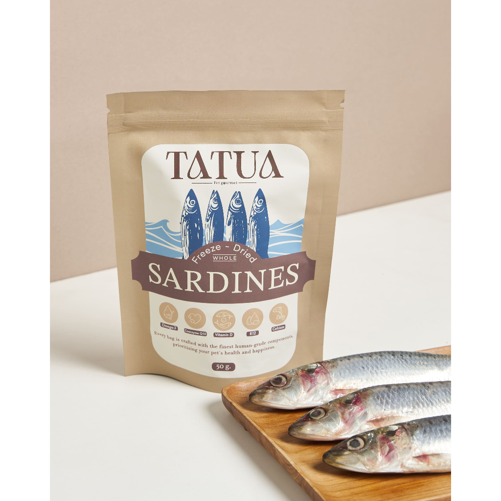 TATUA - Sardines Whole ปลาซาร์ดีนทั้งตัว อาหารสำหรับสัตว์เลี้ยง Premium Grade Freeze-Dried ขนาด 50 กรัม