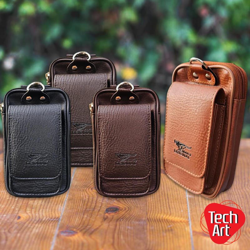 กระเป๋าหนังคาดเอวใส่มือถือ V02 สอดเข็มขัดได้ 3 ช่อง ช่องฝาปิดแม่เหล็กหยิบง่าย ใส่มือถือได้ 7 นิ้ว