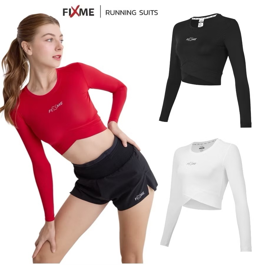 เสื้อวิ่งเอวลอย รุ่น V-line เสื้อครอป เสื้อวิ่งกันแดด UV99% มาตรฐานUSA