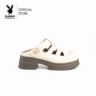 PLAYBOY รองเท้ามิวล์ (Mule) รหัส ST-H252C1209 ดีไซน์ทรงมิวล์(Mule)เปิดส้น ส้นหนาแต่งโลโก้ สีClassic blackและCreamy white