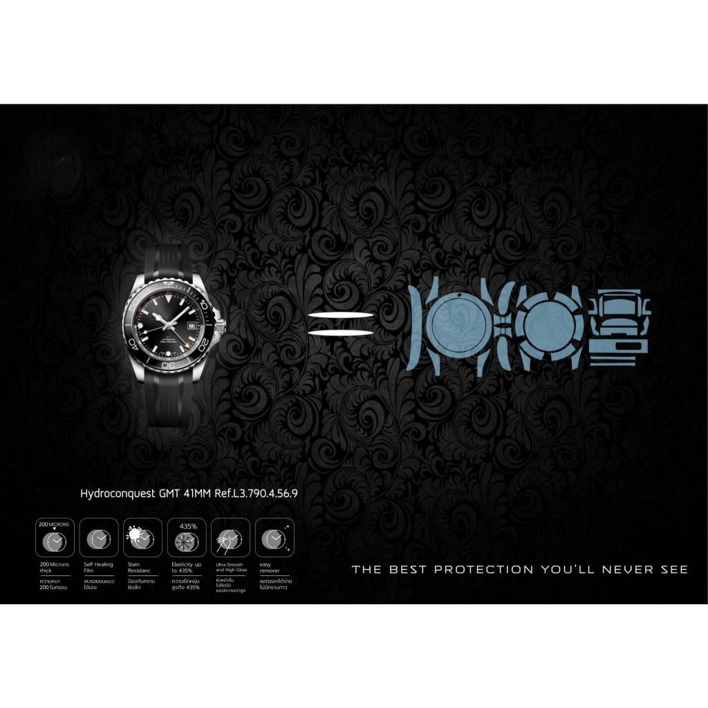 ฟิล์มกันรอยนาฬิกา Watch Protection Film สำหรับ แบรนด์ Longines Hydroconquest GMT 41MM Ref.L3.790.4.5