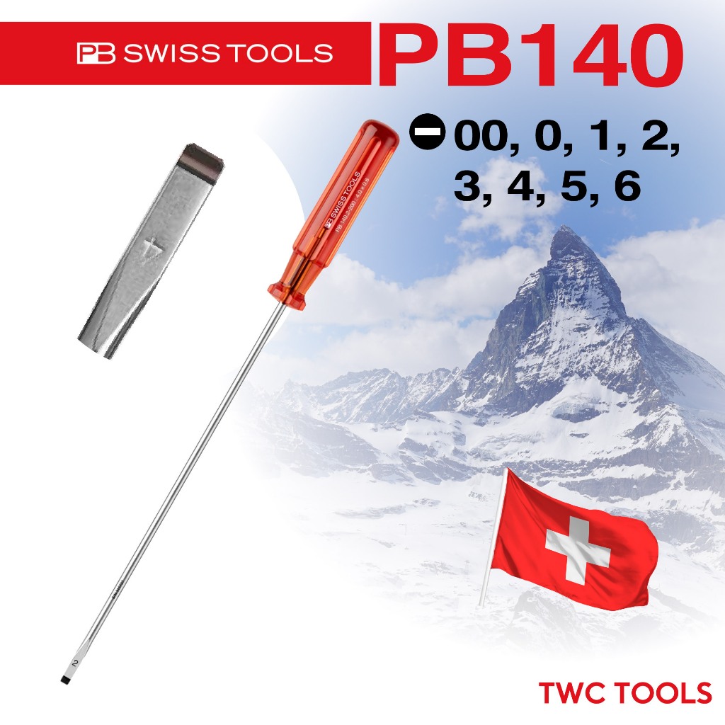 PB 140 ไขควงปากแบน แกนเล็ก เบอร์ 3, 4, 5, 6 ราคาต่ออัน PB SWISS TOOLS สวิส