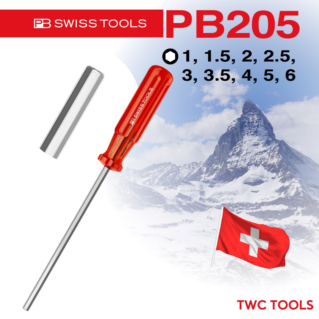 PB 205 ไขควง หกเหลี่ยม ขนาด H1.27, 1.5, 2, 2.5, 3, 3.5, 4, 5, 6 ราคาต่ออัน PB SWISS TOOLS สวิส