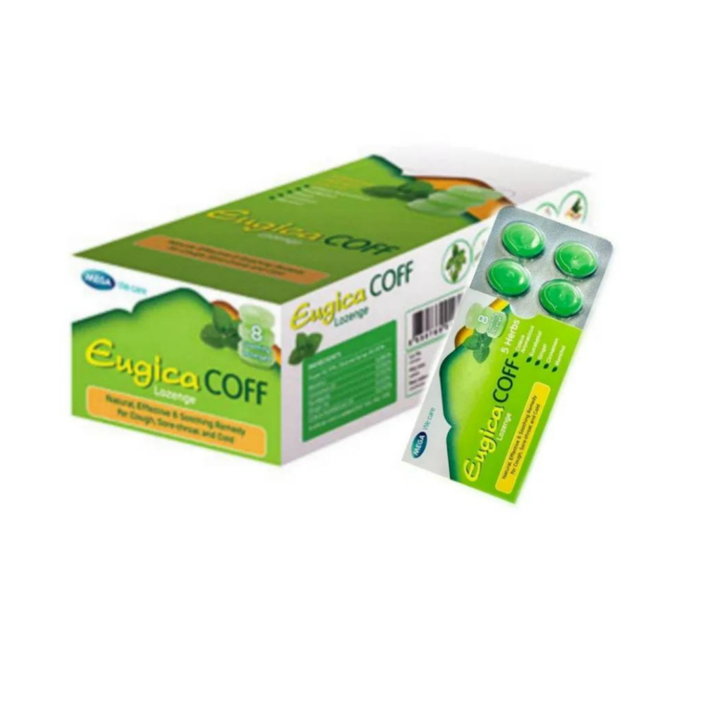 Mega we care Eugica Coff ยูจิก้า ยาอมแก้ไอ คันคอ ชุ่มคอ (1แผง8เม็ด)