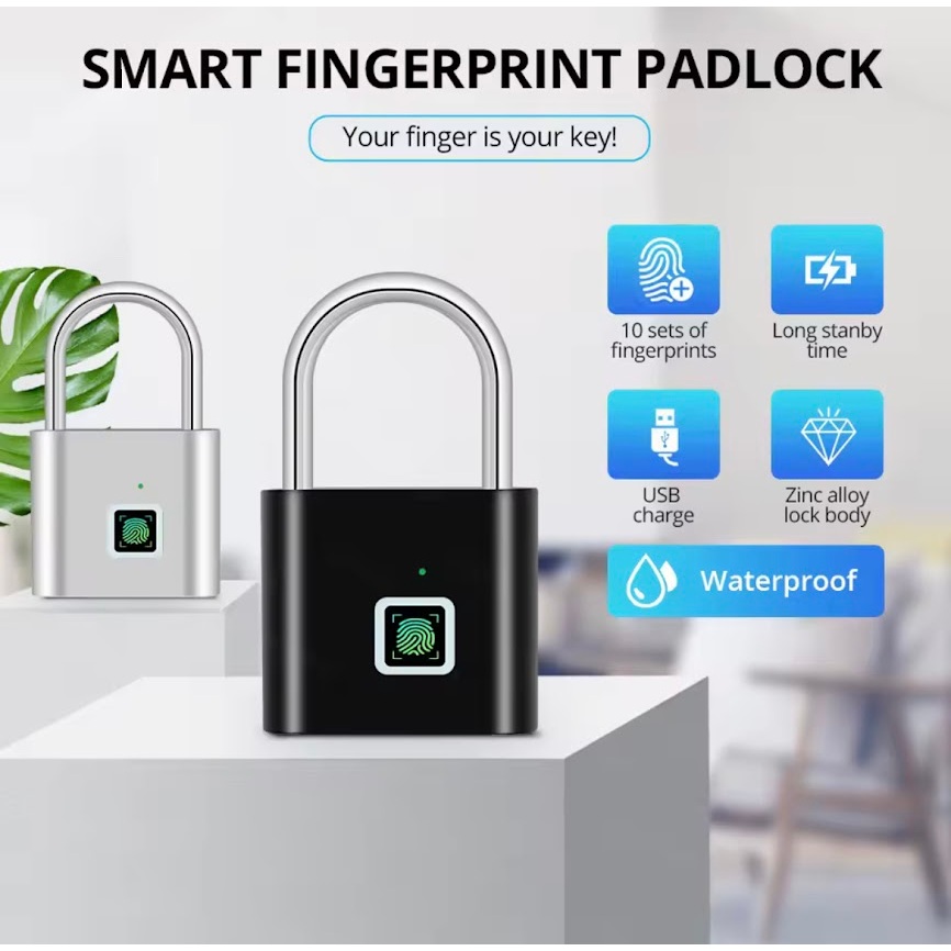 กลางแจ้ง Keyless USB ชาร์จสมาร์ทล็อคลายนิ้วมือกุญแจกันน้ําประตูล็อค 0.2sec ปลดล็อคแบบพกพากุญแจป้องกันการโจรกรรมสังกะสี