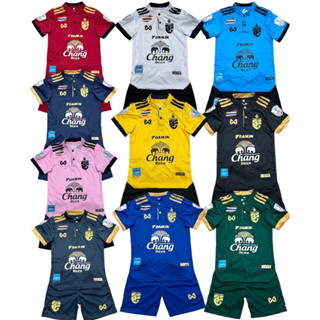 ชุดกีฬาชุดบอลเด็กชายหญิงคอจีนสีพื้นสดใสถ่ายรูปจากงานจริง