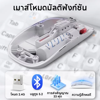 SANSONIC เมาส์ไร้สาย มีแบตในตัว Wireless Mouse ไร้เสียงคลิก โปร่งใสไร้สาย 3 ระดับ DPI 2.4G+Bluetooth 5.0 เมาส์บลูทูธ