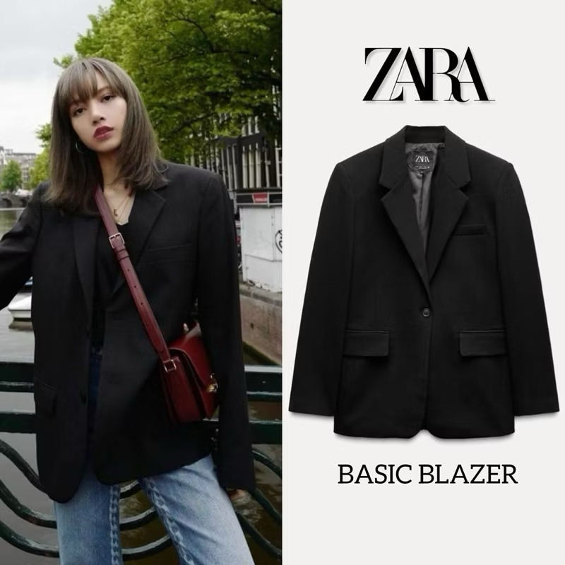 ผ้าดีงานแท้รับประกันงาน ZARA BASIC BLAZER เสื้อเบลเซอร์สูทสีดำทรงสวย ทรงใส่หลวมๆ แบรนด์แท้💯 รุ่นกระเป๋าเจาะขอบหน้าอก