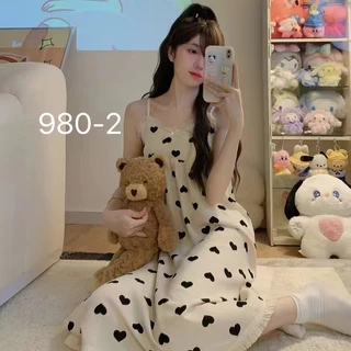 ใหม่/980#-เดรสกระโปรงผู้หญิง ชุดนอนกระโปรงผู้หญิง ลายน่ารัก หน้าร้อนใส่ได้